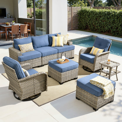 Toject 6 Pieces Patio Furniture Set, All Weather Wicker Patio Conversation Set with Swivel Chairs, Outdoor Furniture for Garden