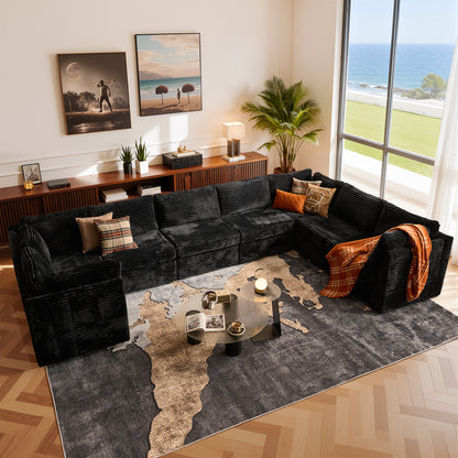 Toject 130" Modular Sectional Couch, Oversized L Shaped Couch, Cloud Sofa with 5 Seater Deep Seat Sofa for Living Room (Black)