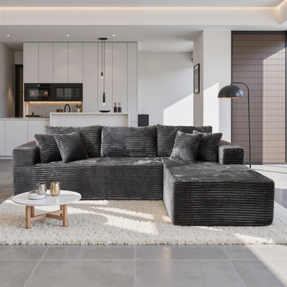 Toject 135" Modular Sectional Sofa, Cloud Modern Sleeper Couch with Chaise Lounge, No Assembly Required, U-shaped Plush Corduroy Sofa Couch for Living Room