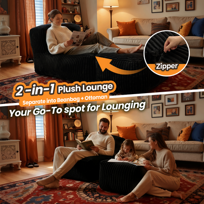 Toject Big Bean Bag Lounger Chair for Adults, Large Polyester Fabric Bean Bag Sofa with Back Support, Memory Foam Filled Beanbag Floor Chair for Living Room, Bedroom, Dorm, Brown