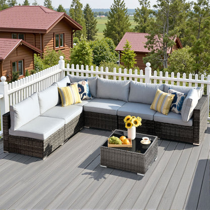 Toject 11 Pcs Paito Furniture Set, Outdoor Furniture Set with Swivel Chairs and Fire Pit