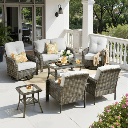 Toject 4 Pieces Patio Furniture Set, All-Weather Wicker Outdoor Furniture Loveseat Table Chairs Set for Porch, High Back Conversation Set for Backyard, Balcony, Denim Blue
