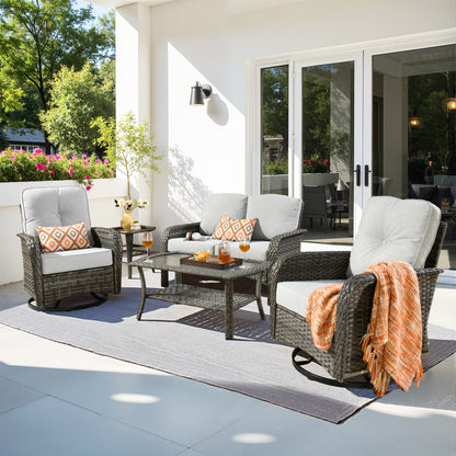 Toject 4 Pieces Patio Furniture Set, All-Weather Wicker Outdoor Furniture Loveseat Table Chairs Set for Porch, High Back Conversation Set for Backyard, Balcony, Denim Blue