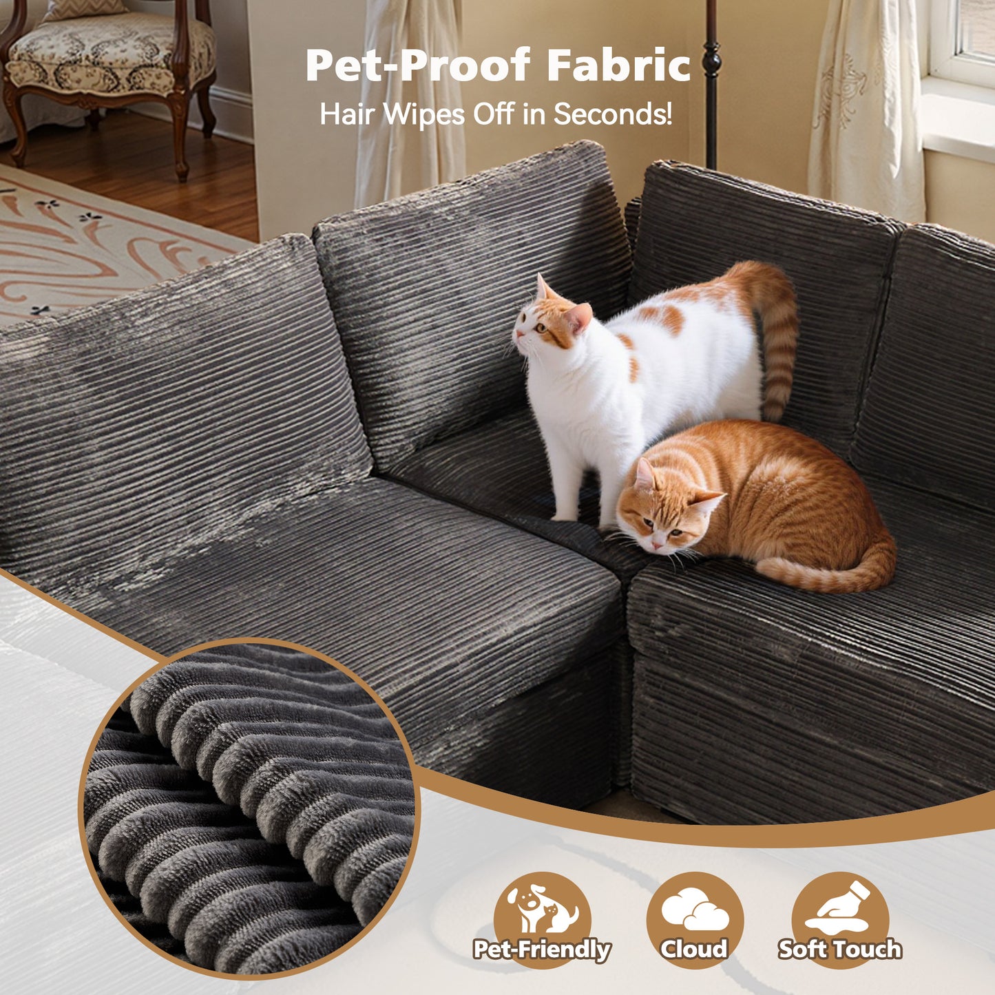 Toject Modular Sectional Sofa, Cloud Couch with Swivel Chairs for Living Room