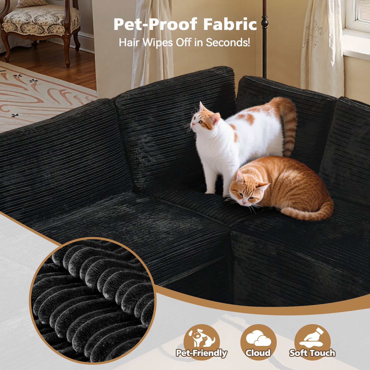 Toject 130" Modular Sectional Couch, Oversized L Shaped Couch, Cloud Sofa with 5 Seater Deep Seat Sofa for Living Room (Black)