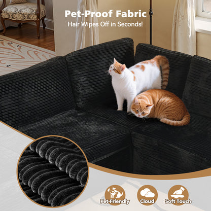 Toject 130" Modular Sectional Couch, Oversized L Shaped Couch, Cloud Sofa with 5 Seater Deep Seat Sofa for Living Room (Black)