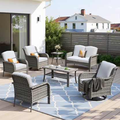 Toject 6 Pieces Patio Furniture Set, Wicker Outside Furniture with Loveseat Table Chairs Set for Porch, All-Weather High Back Outdoor Conversation Set for Backyard, Dark Gray