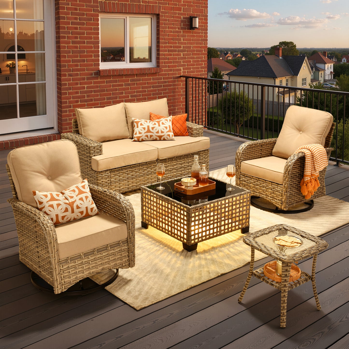 Toject 6 Pieces Patio Furniture Set, All Weather Wicker Patio Conversation Set with Swivel Chairs, Outdoor Furniture for Garden