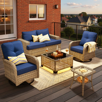 Toject 6 Pieces Patio Furniture Set, All Weather Wicker Patio Conversation Set with Swivel Chairs, Outdoor Furniture for Garden