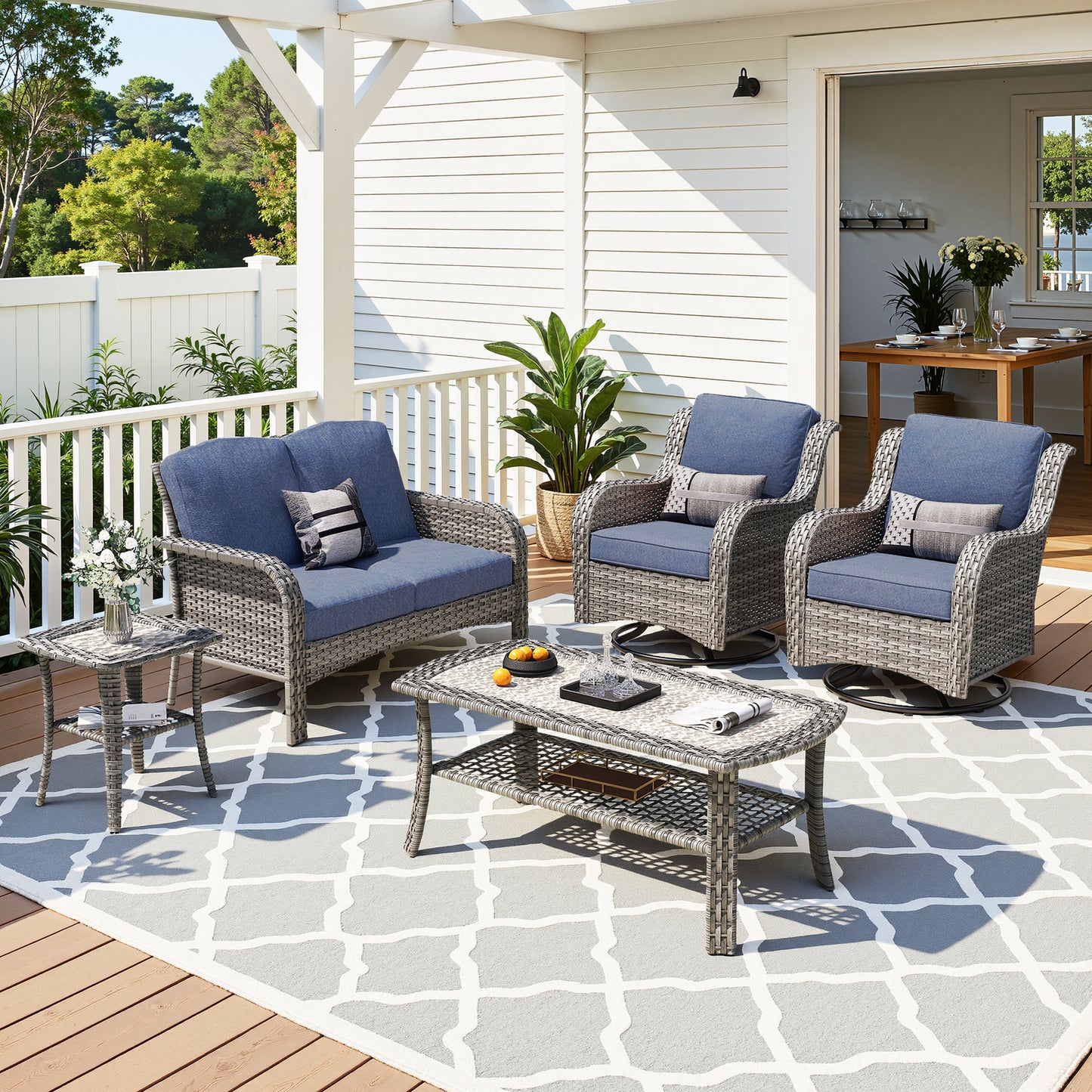 Toject 6 Pieces Patio Furniture Set, Wicker Outside Furniture with Loveseat Table Chairs Set for Porch, All-Weather High Back Outdoor Conversation Set for Backyard, Dark Gray