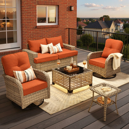 Toject 6 Pieces Patio Furniture Set, All Weather Wicker Patio Conversation Set with Swivel Chairs, Outdoor Furniture for Garden