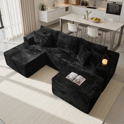 Toject 135" Modular Sectional Sofa, Cloud Modern Sleeper Couch with Chaise Lounge, No Assembly Required, U-shaped Plush Corduroy Sofa Couch for Living Room