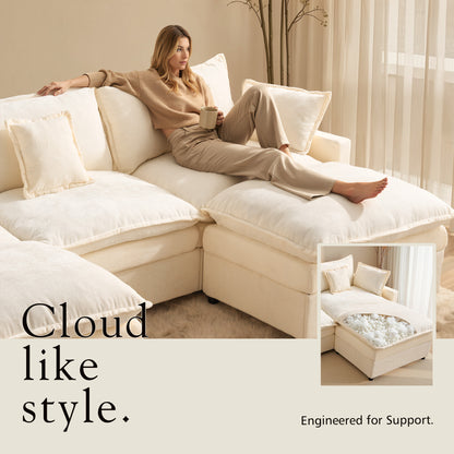 Toject 142" U-Shaped Modular Sectional Sofa, Chenille Cloud Couch with 2 Movable Ottomans, Extra Deep Seat Convertible Couch for Living Room, Apartment