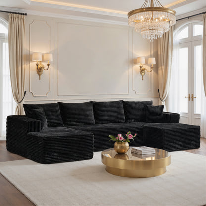 Toject 135" Modular Sectional Sofa, Cloud Modern Sleeper Couch with Chaise Lounge, No Assembly Required, U-shaped Plush Corduroy Sofa Couch for Living Room