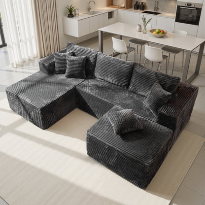 Toject 135" Modular Sectional Sofa, Cloud Modern Sleeper Couch with Chaise Lounge, No Assembly Required, U-shaped Plush Corduroy Sofa Couch for Living Room