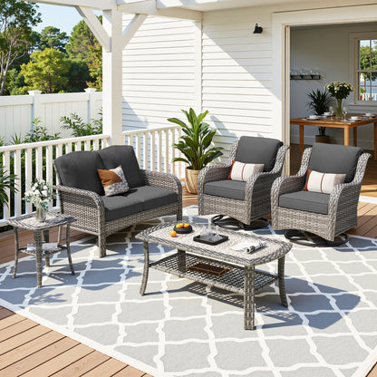 Toject 6 Pieces Patio Furniture Set, Wicker Outside Furniture with Loveseat Table Chairs Set for Porch, All-Weather High Back Outdoor Conversation Set for Backyard, Dark Gray
