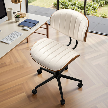 Toject Office Chair, Task Chair with Stripes Wooden Back, Mid-Century Modern Computer Chair, Armless Desk Chair for Home Office, Black