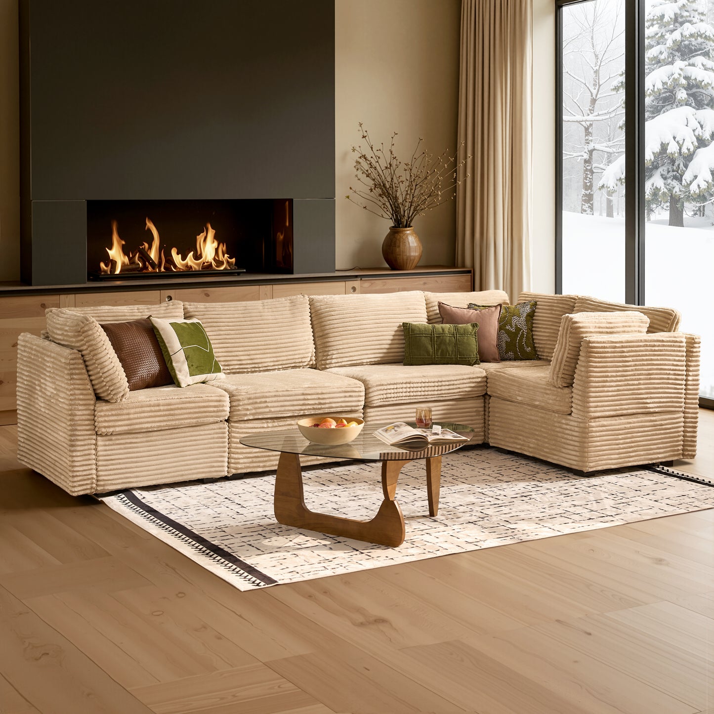 Toject 130" Modular Sectional Couch, Oversized L Shaped Couch, Cloud Sofa with 5 Seater Deep Seat Sofa for Living Room (Black)