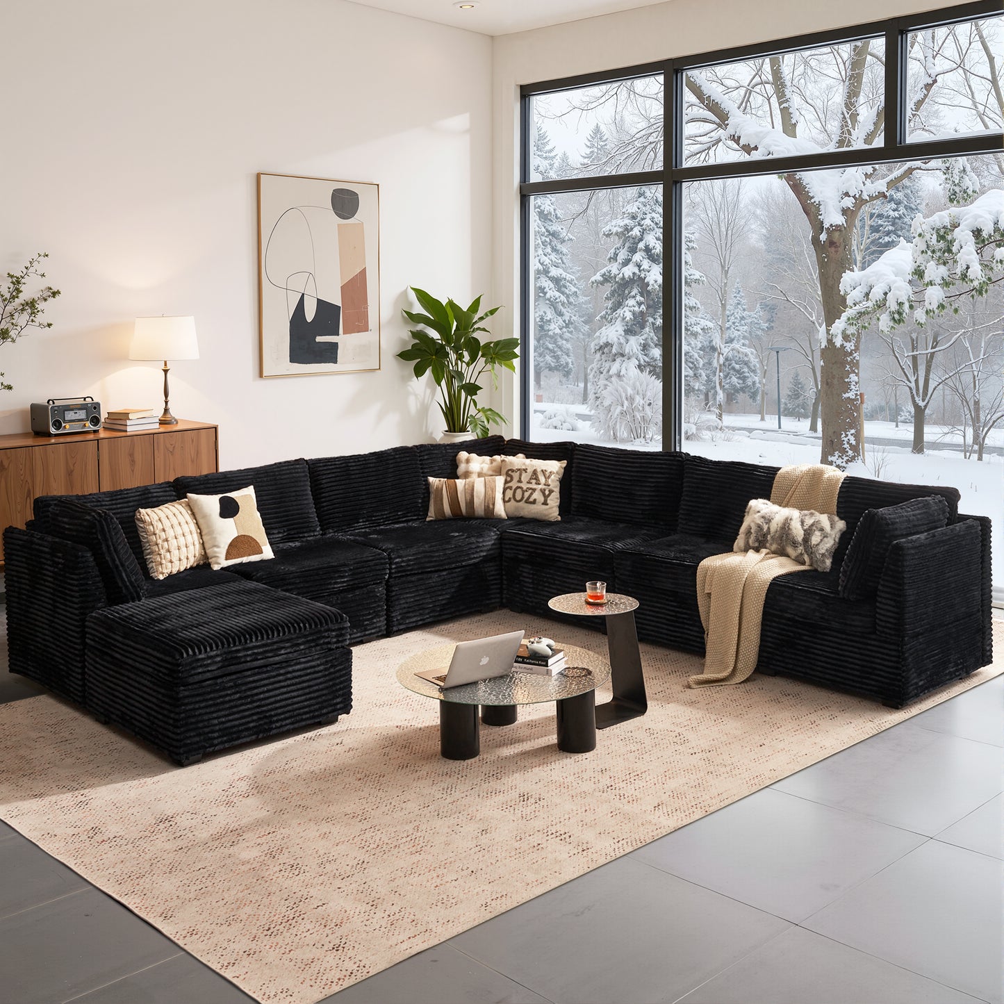 Toject 130" Modular Sectional Couch, Oversized L Shaped Couch, Cloud Sofa with 5 Seater Deep Seat Sofa for Living Room (Black)