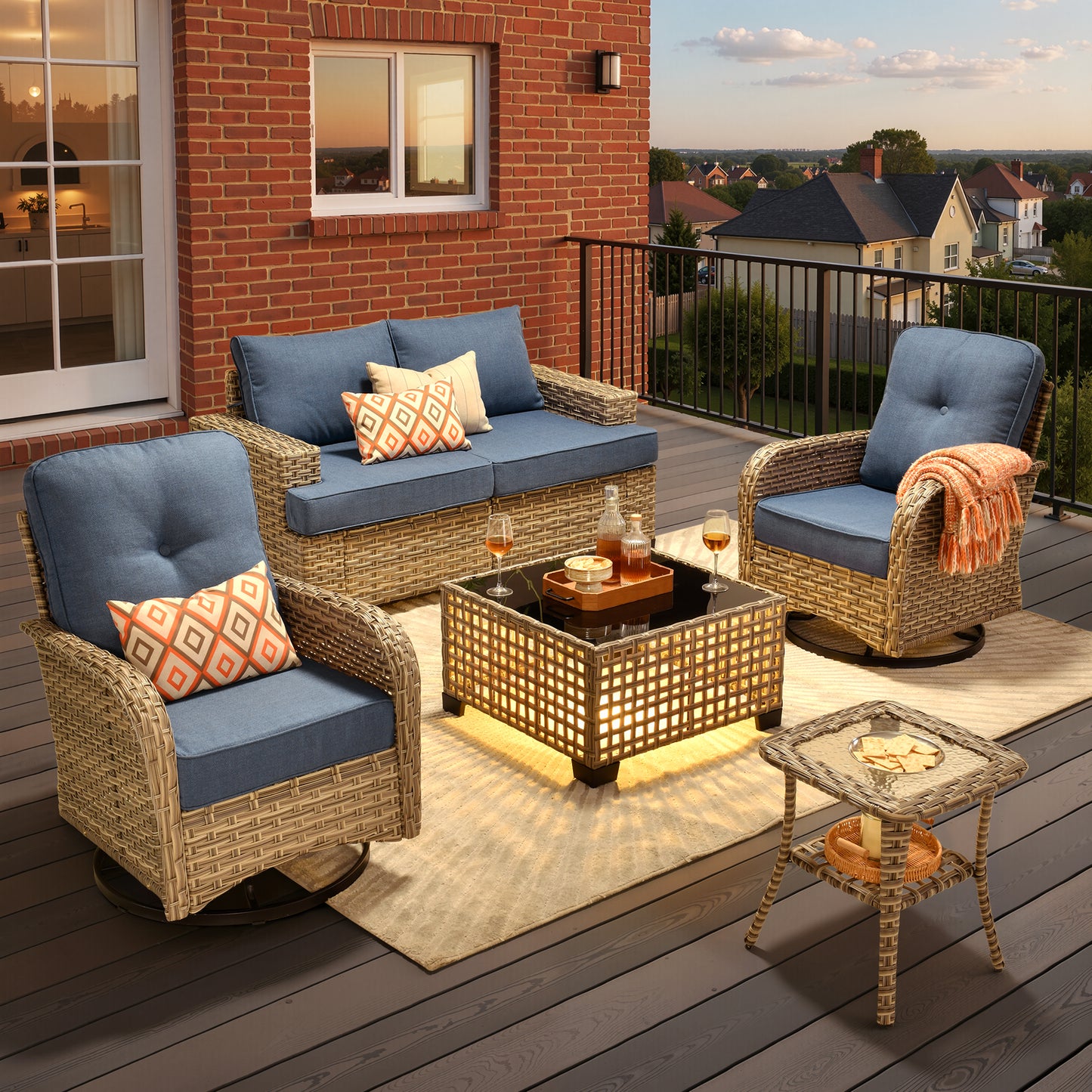 Toject 6 Pieces Patio Furniture Set, All Weather Wicker Patio Conversation Set with Swivel Chairs, Outdoor Furniture for Garden
