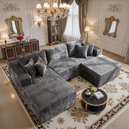 Toject 135" Modular Sectional Sofa, Cloud Modern Sleeper Couch with Chaise Lounge, No Assembly Required, U-shaped Plush Corduroy Sofa Couch for Living Room