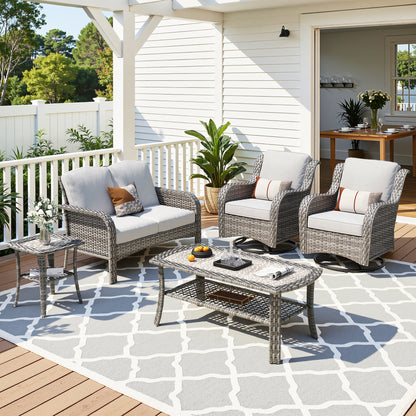 Toject 6 Pieces Patio Furniture Set, Wicker Outside Furniture with Loveseat Table Chairs Set for Porch, All-Weather High Back Outdoor Conversation Set for Backyard, Dark Gray
