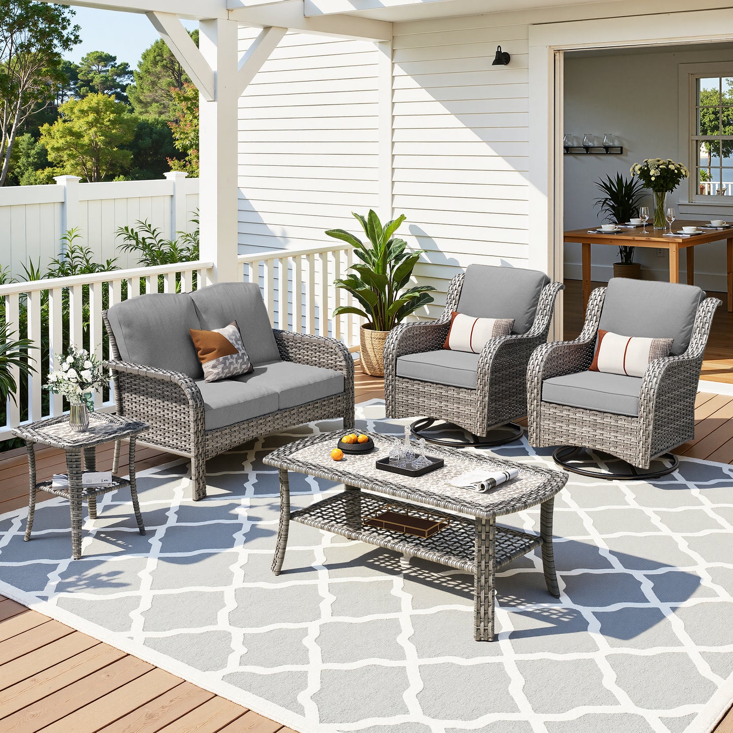 Toject 6 Pieces Patio Furniture Set, Wicker Outside Furniture with Loveseat Table Chairs Set for Porch, All-Weather High Back Outdoor Conversation Set for Backyard, Dark Gray