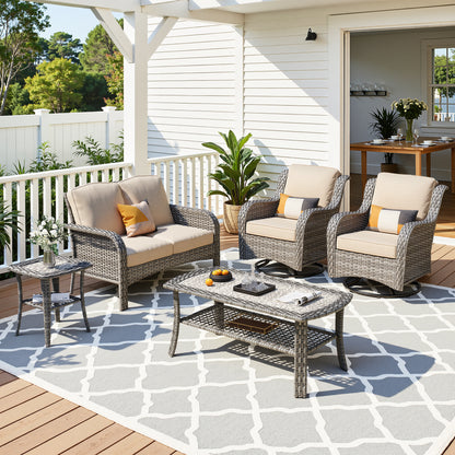 Toject 6 Pieces Patio Furniture Set, Wicker Outside Furniture with Loveseat Table Chairs Set for Porch, All-Weather High Back Outdoor Conversation Set for Backyard, Dark Gray