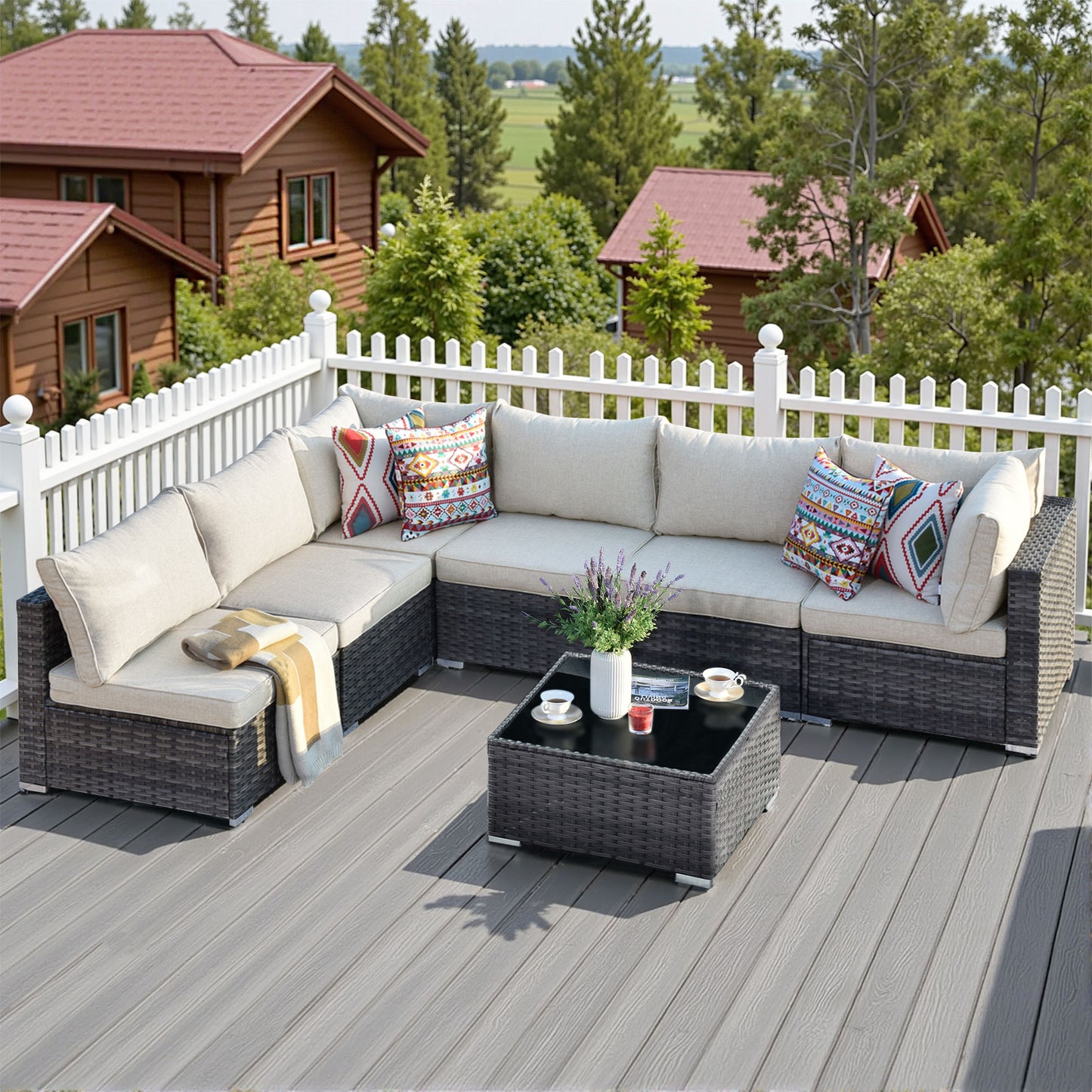 Toject 11 Pcs Paito Furniture Set, Outdoor Furniture Set with Swivel Chairs and Fire Pit