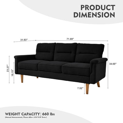 Toject 72" Three-Seat Sofa, Nordic Style Living Room Sofa, Pit Stripe Fabric, Cat-Scratch-Proof And Easy To Install Sofa For Different House Types