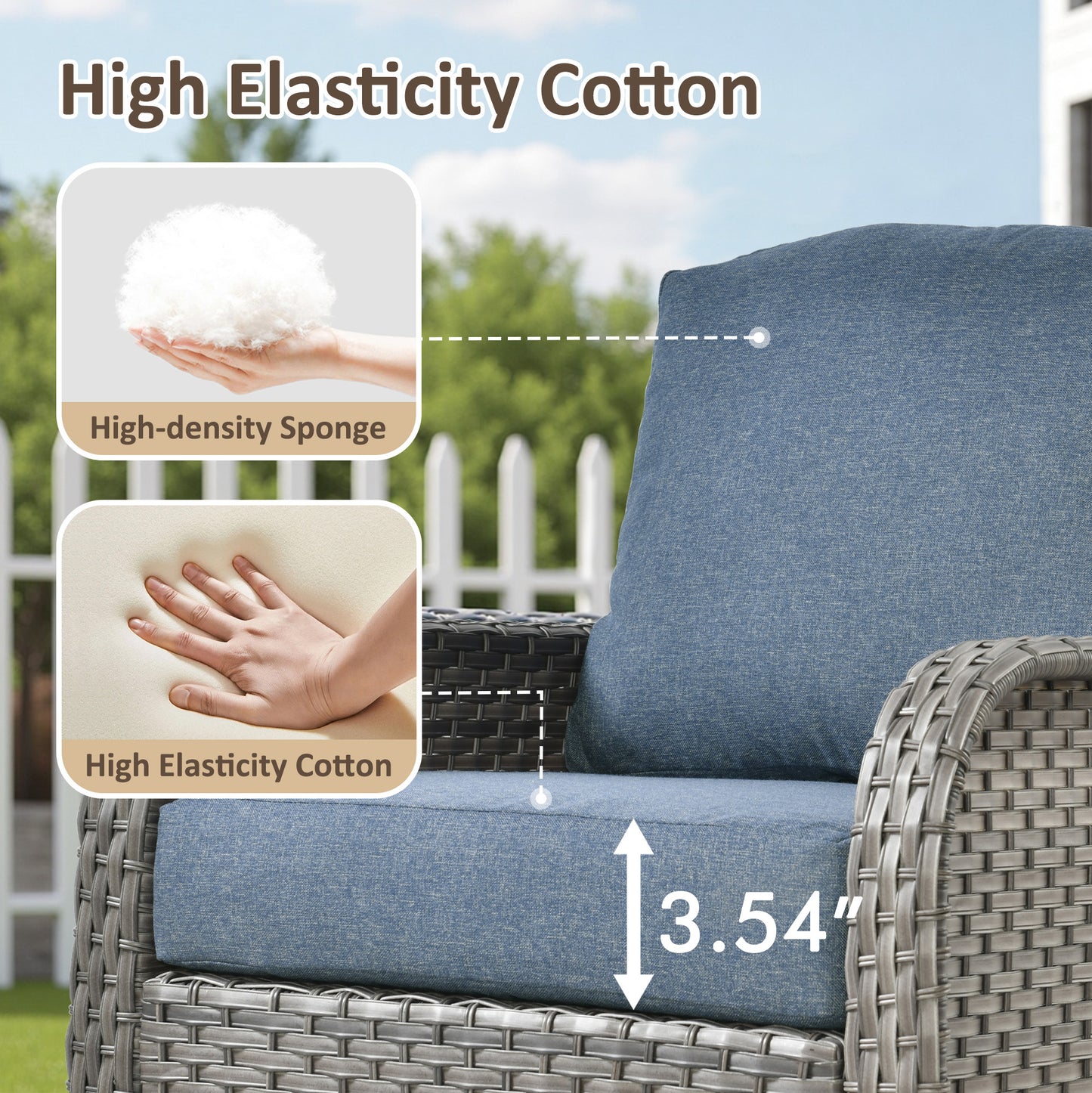 Toject 4 Pieces Patio Furniture Set, All-Weather Wicker Outdoor Furniture Loveseat Table Chairs Set for Porch, High Back Conversation Set for Backyard, Balcony, Denim Blue