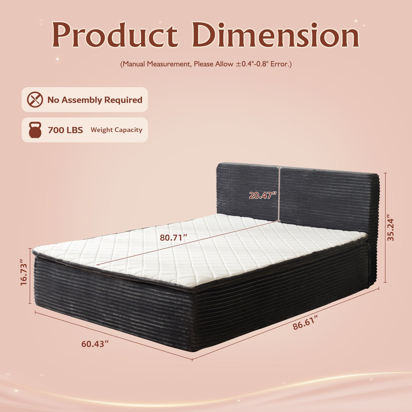 Toject Queen Size Memory Foam Mattress, Soft Bed with Matching Headboard, Medium Firm Mattress in a Box, No Assembly Required and Bed Frame Needed, Support for Modern Bedrooms, Apartment, Gray