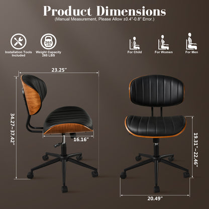 Toject Office Chair, Task Chair with Stripes Wooden Back, Mid-Century Modern Computer Chair, Armless Desk Chair for Home Office, Black
