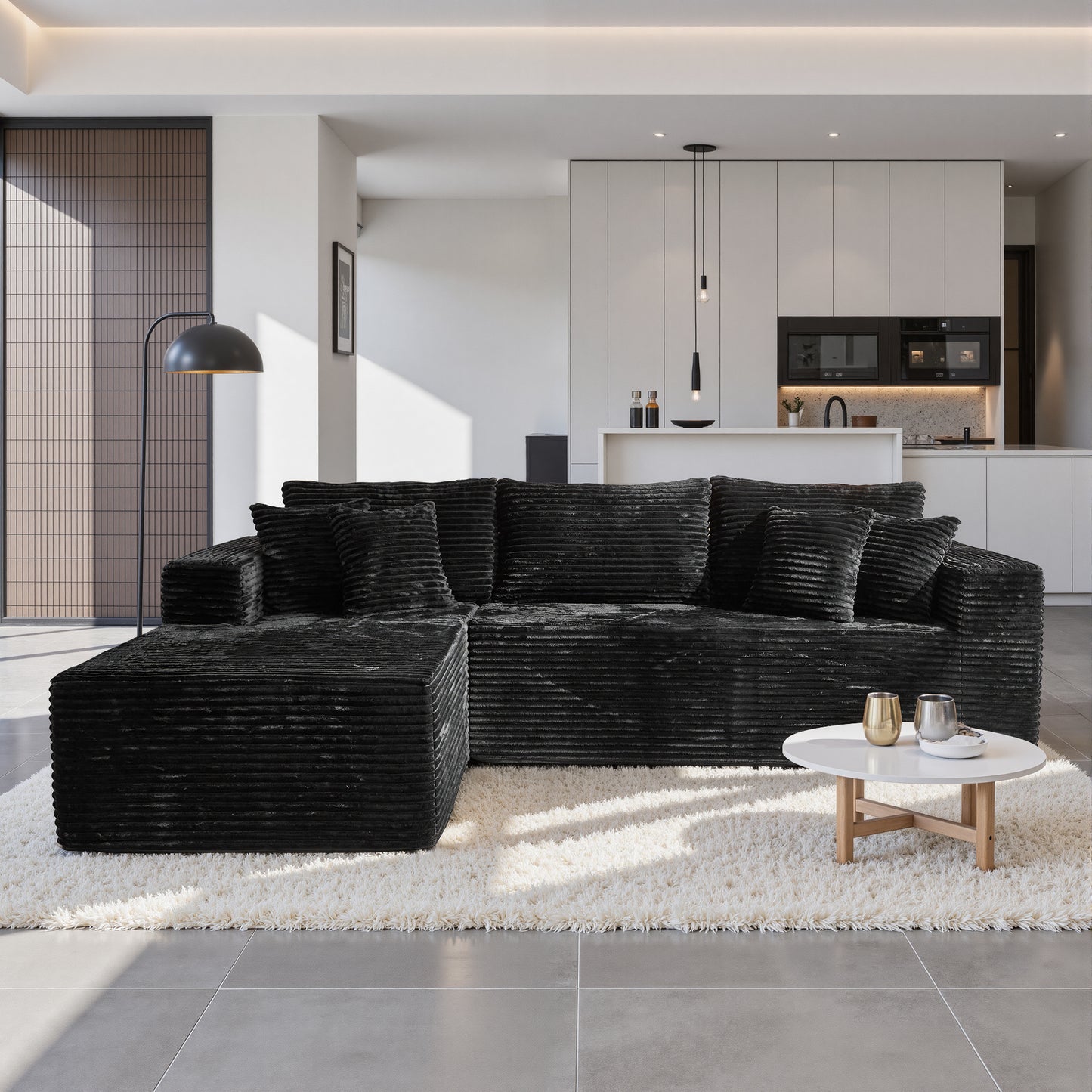 Toject 135" Modular Sectional Sofa, Cloud Modern Sleeper Couch with Chaise Lounge, No Assembly Required, U-shaped Plush Corduroy Sofa Couch for Living Room