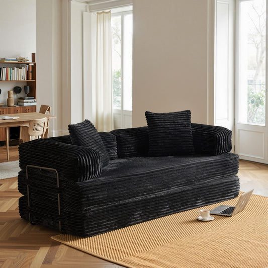 Toject 81" Convertible Sleeper Sofa Bed, Cloud Corduroy Floor Couch with Pillow, Comfy Foldable Couch Sofa Bed for Living Room, Bedroom