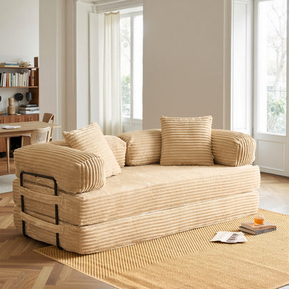 Toject 81" Convertible Sleeper Sofa Bed, Cloud Corduroy Floor Couch with Pillow, Comfy Foldable Couch Sofa Bed for Living Room, Bedroom