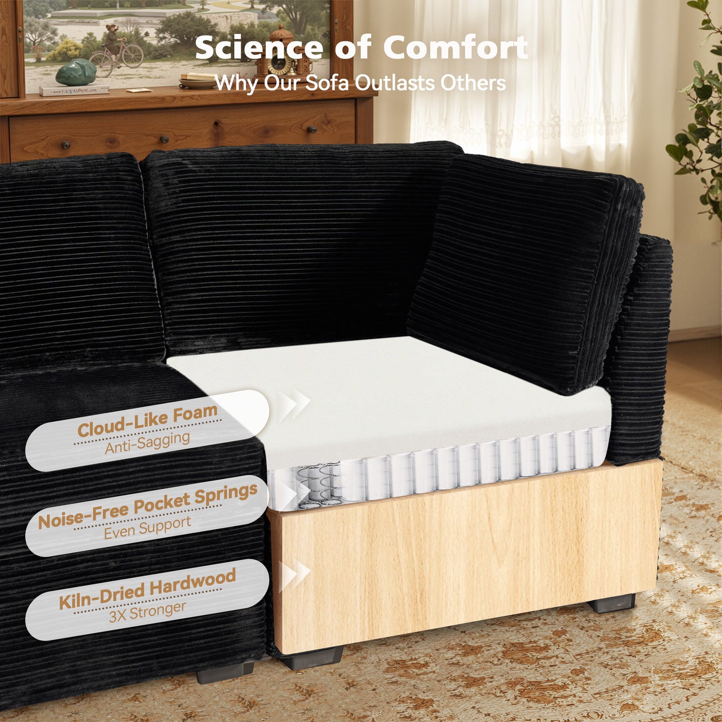 Toject 130" Modular Sectional Couch, Oversized L Shaped Couch, Cloud Sofa with 5 Seater Deep Seat Sofa for Living Room (Black)