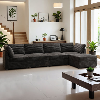 Toject 130" Modular Sectional Couch, Oversized L Shaped Couch, Cloud Sofa with 5 Seater Deep Seat Sofa for Living Room (Black)