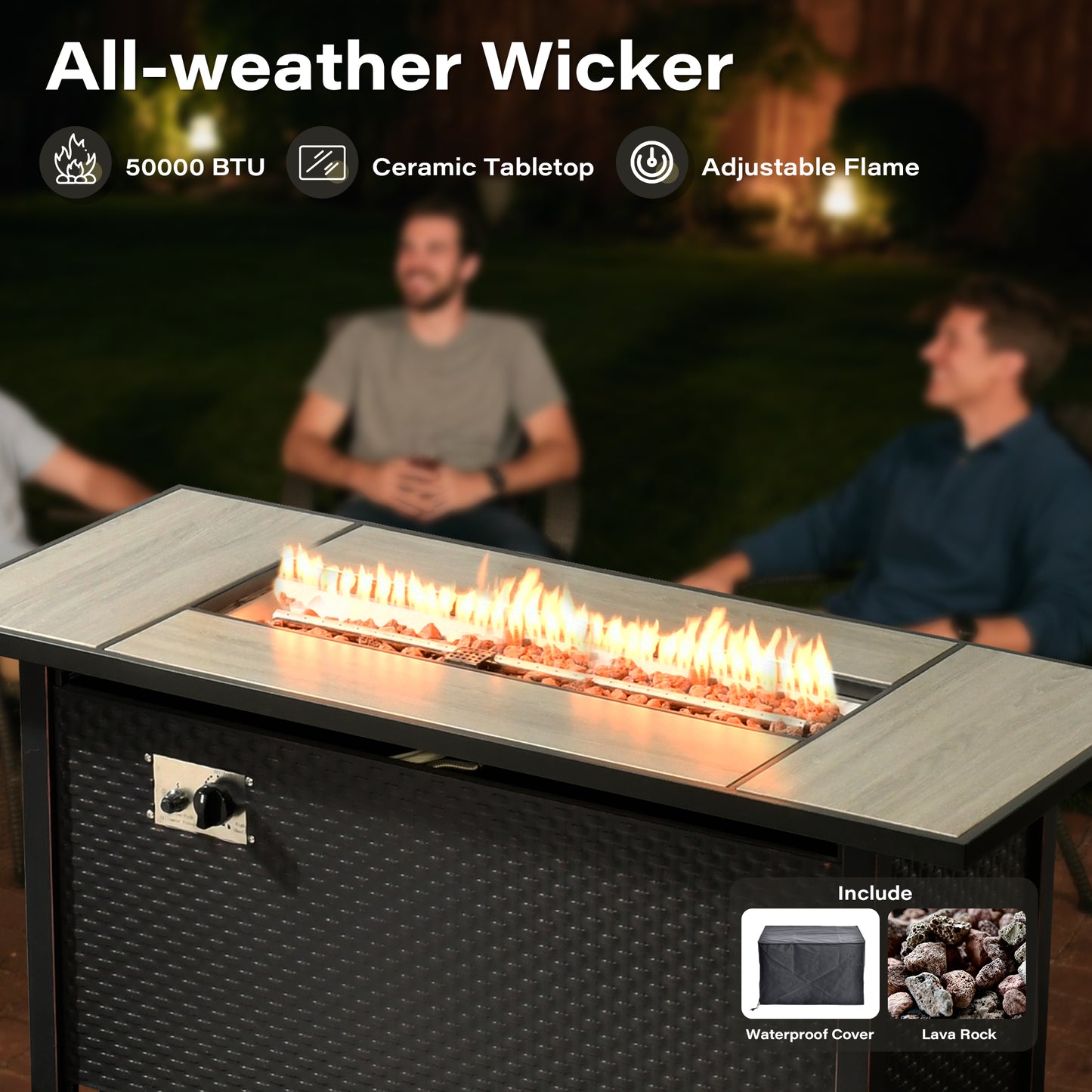 Toject 11 Pieces Patio Furniture Set All Weather Wicker Outdoor Conversation Set with 54" Fire Pit Outside Furniture Patio Sofa with Swivel Chairs & Solar Table