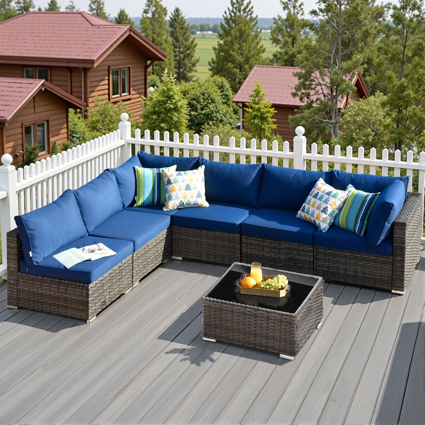 Toject 11 Pcs Paito Furniture Set, Outdoor Furniture Set with Swivel Chairs and Fire Pit