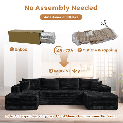 Toject 135" Modular Sectional Sofa, Cloud Modern Sleeper Couch with Chaise Lounge, No Assembly Required, U-shaped Plush Corduroy Sofa Couch for Living Room