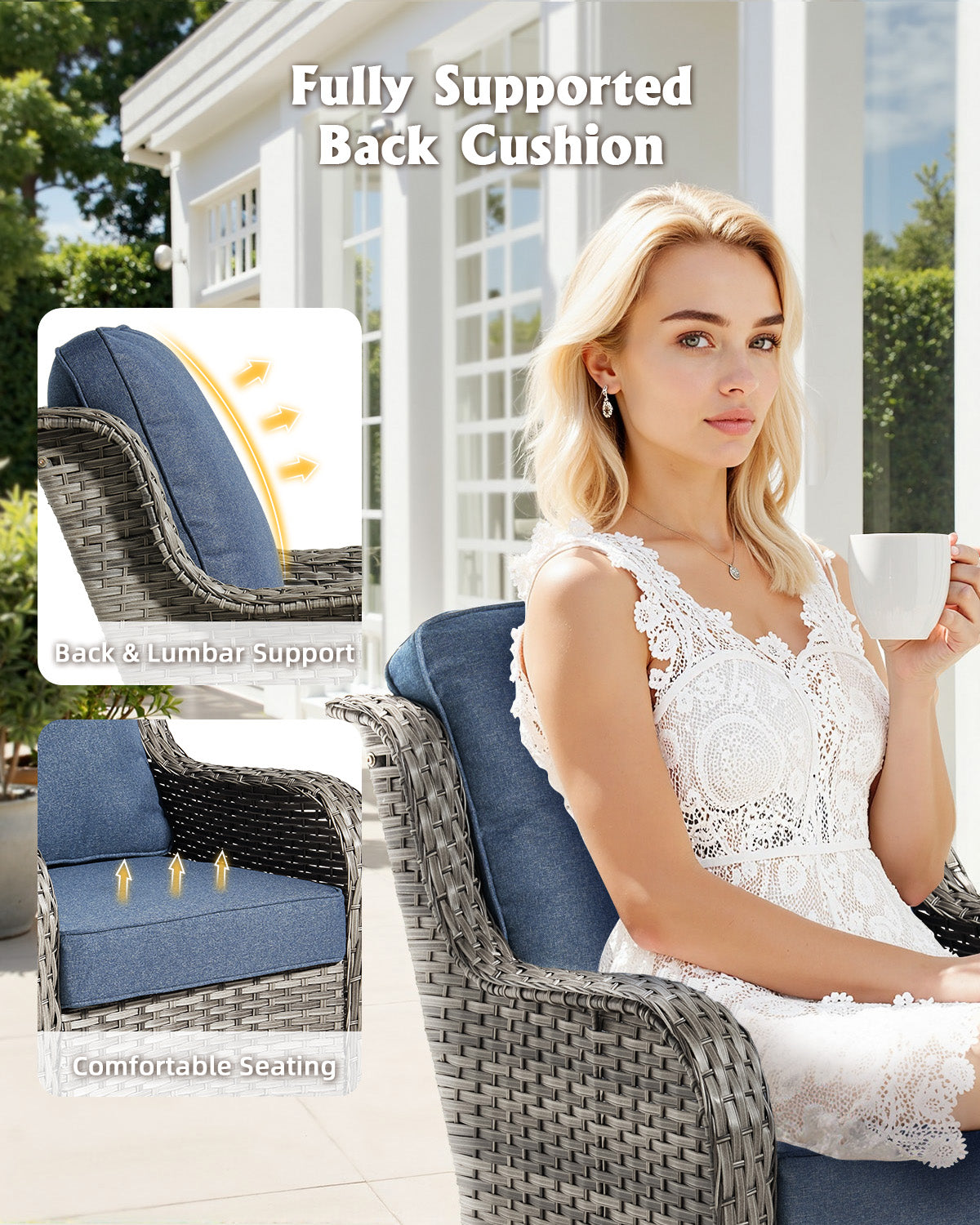Toject Outdoor Patio Furniture Set, All-Weather Gray Wicker Outside Furniture with 42 Inch Fire Pit Table, 7 Pieces Conversation Set with Swivel Chairs & Ottomans for Backyard Deck Garden