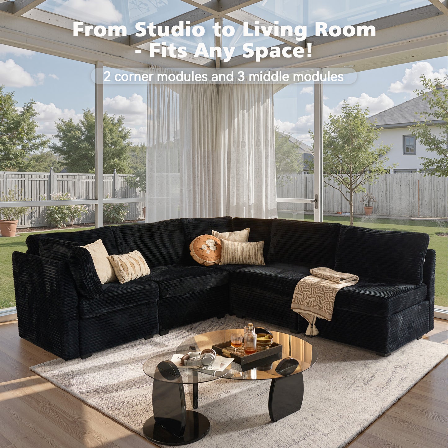 Toject 130" Modular Sectional Couch, Oversized L Shaped Couch, Cloud Sofa with 5 Seater Deep Seat Sofa for Living Room (Black)