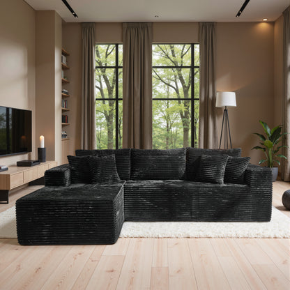 Toject 135" Modular Sectional Sofa, Cloud Modern Sleeper Couch with Chaise Lounge, No Assembly Required, U-shaped Plush Corduroy Sofa Couch for Living Room