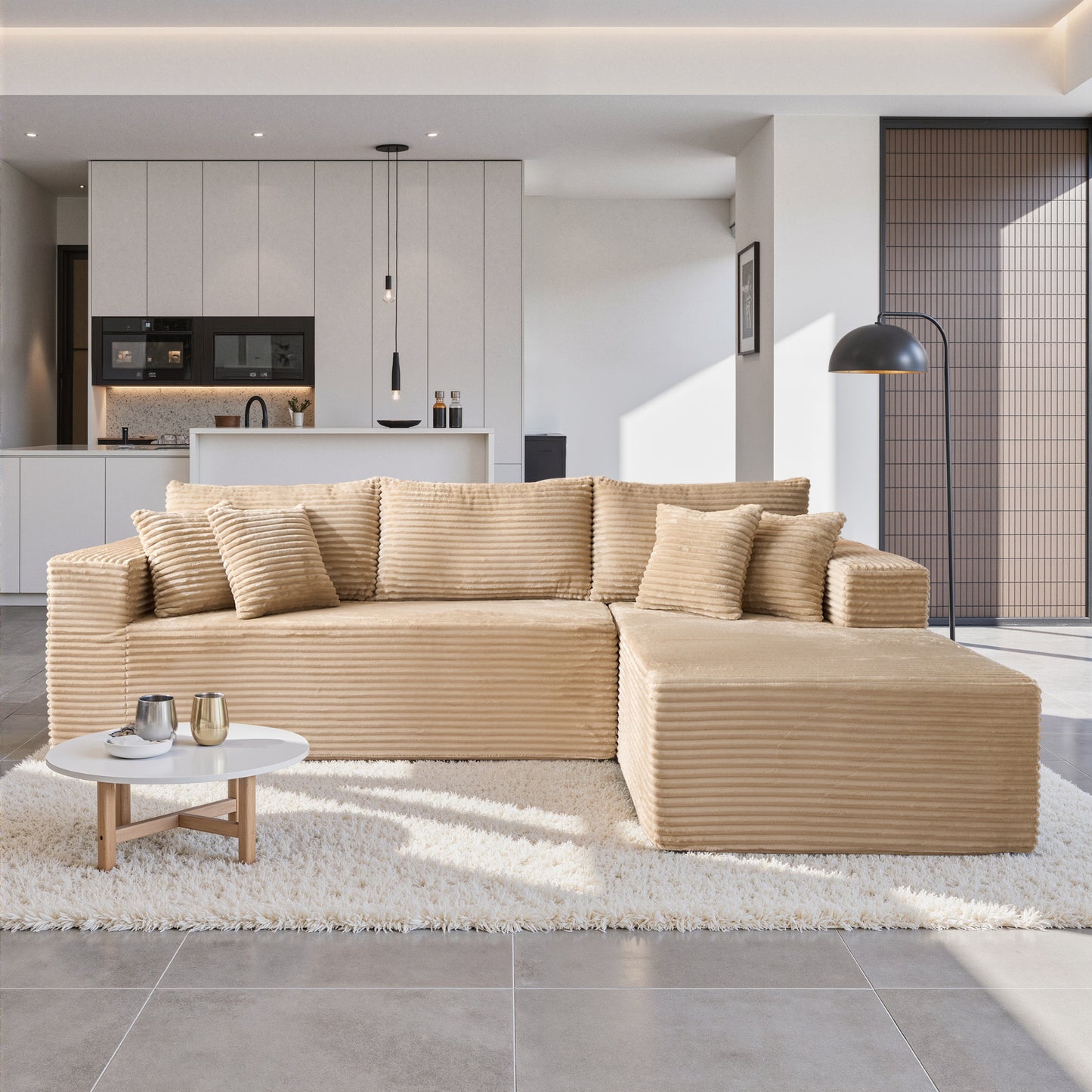 Toject 135" Modular Sectional Sofa, Cloud Modern Sleeper Couch with Chaise Lounge, No Assembly Required, U-shaped Plush Corduroy Sofa Couch for Living Room