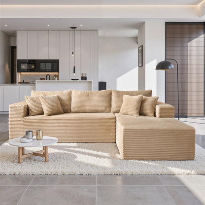 Toject 135" Modular Sectional Sofa, Cloud Modern Sleeper Couch with Chaise Lounge, No Assembly Required, U-shaped Plush Corduroy Sofa Couch for Living Room