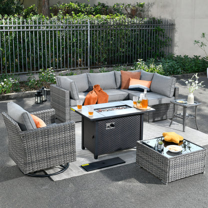 Toject 11 Pcs Paito Furniture Set, Outdoor Furniture Set with Swivel Chairs and Fire Pit