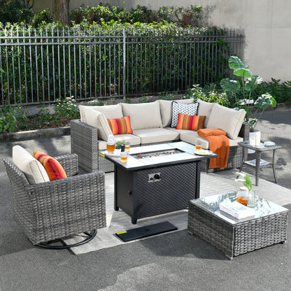 Toject 11 Pcs Paito Furniture Set, Outdoor Furniture Set with Swivel Chairs and Fire Pit