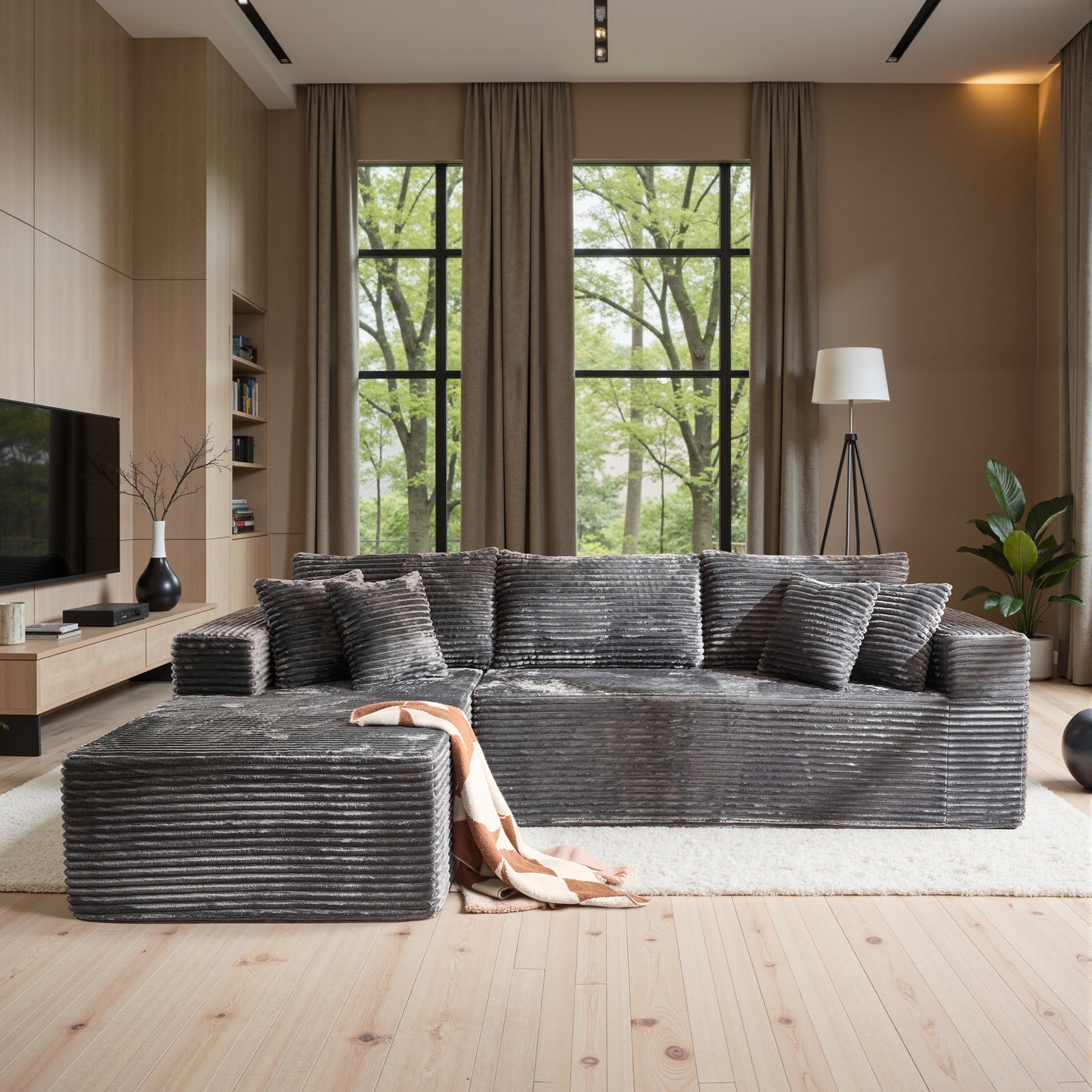 Toject 135" Modular Sectional Sofa, Cloud Modern Sleeper Couch with Chaise Lounge, No Assembly Required, U-shaped Plush Corduroy Sofa Couch for Living Room