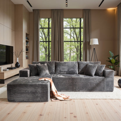 Toject 135" Modular Sectional Sofa, Cloud Modern Sleeper Couch with Chaise Lounge, No Assembly Required, U-shaped Plush Corduroy Sofa Couch for Living Room